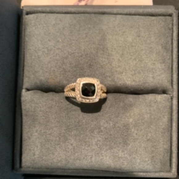 David Yurman Petite Albion® Diamond Halo Onyx Cushion Ring.Size 7. - Picture 9 of 12
